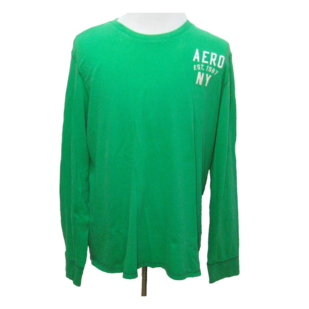 Aeropostale Mens 2XL Green Long Sleeve Logo T-Shirt 100% Cotton Vintage 90s Top